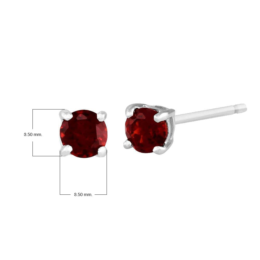 Pendientes clásicos de granate redondo de 3,5 mm en oro blanco de 9 quilates