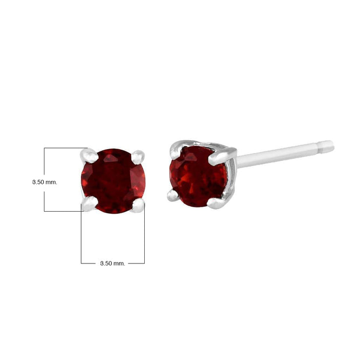 Pendientes clásicos de granate redondo de 3,5 mm en oro blanco de 9 quilates