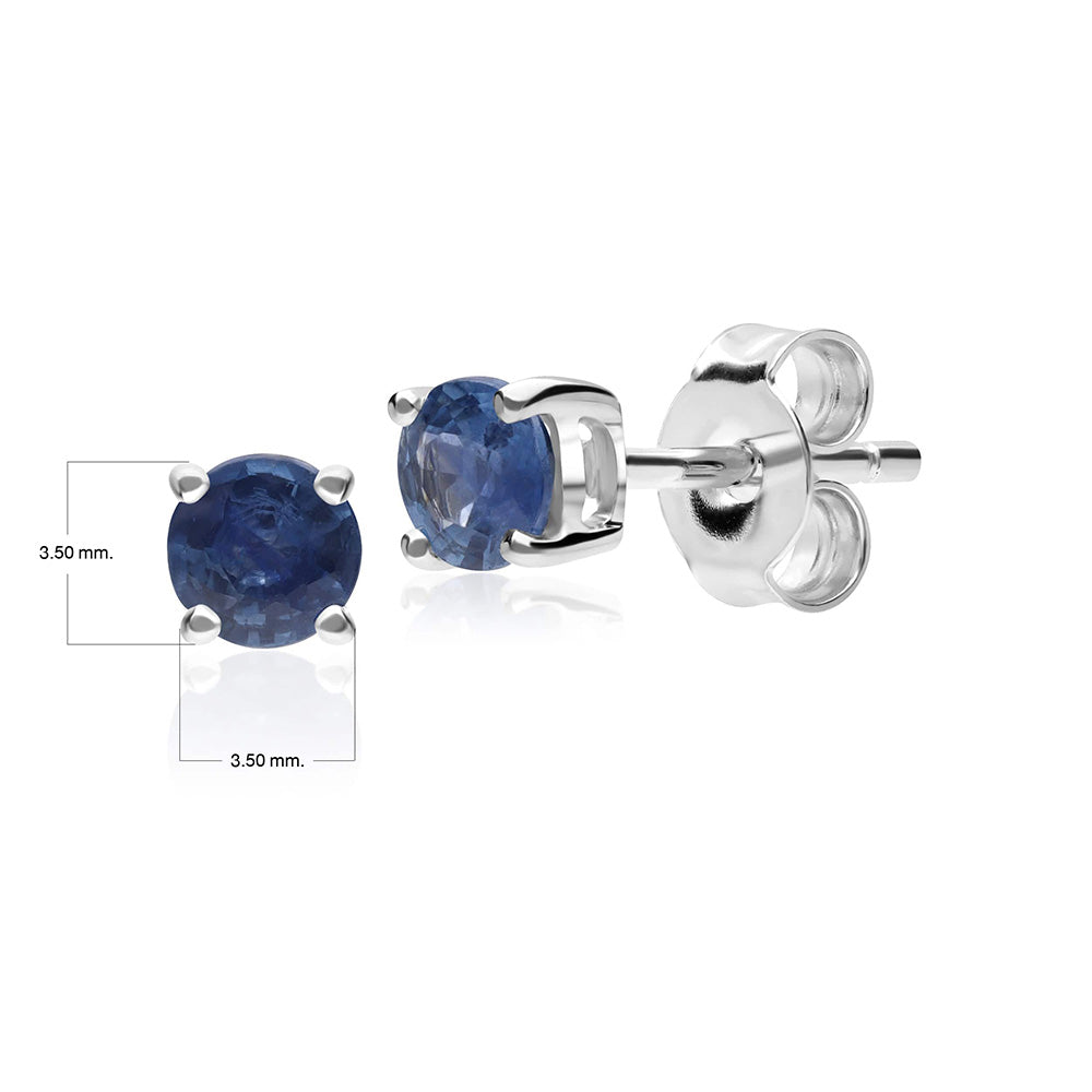 Pendientes clásicos redondos de zafiro azul claro de Kanchanaburi en oro blanco de 9 quilates de 3,5 mm.