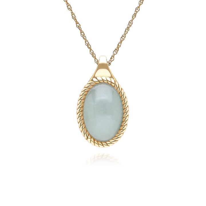 Collar clásico con colgante de jadeíta verde ovalado en oro amarillo de 9 quilates