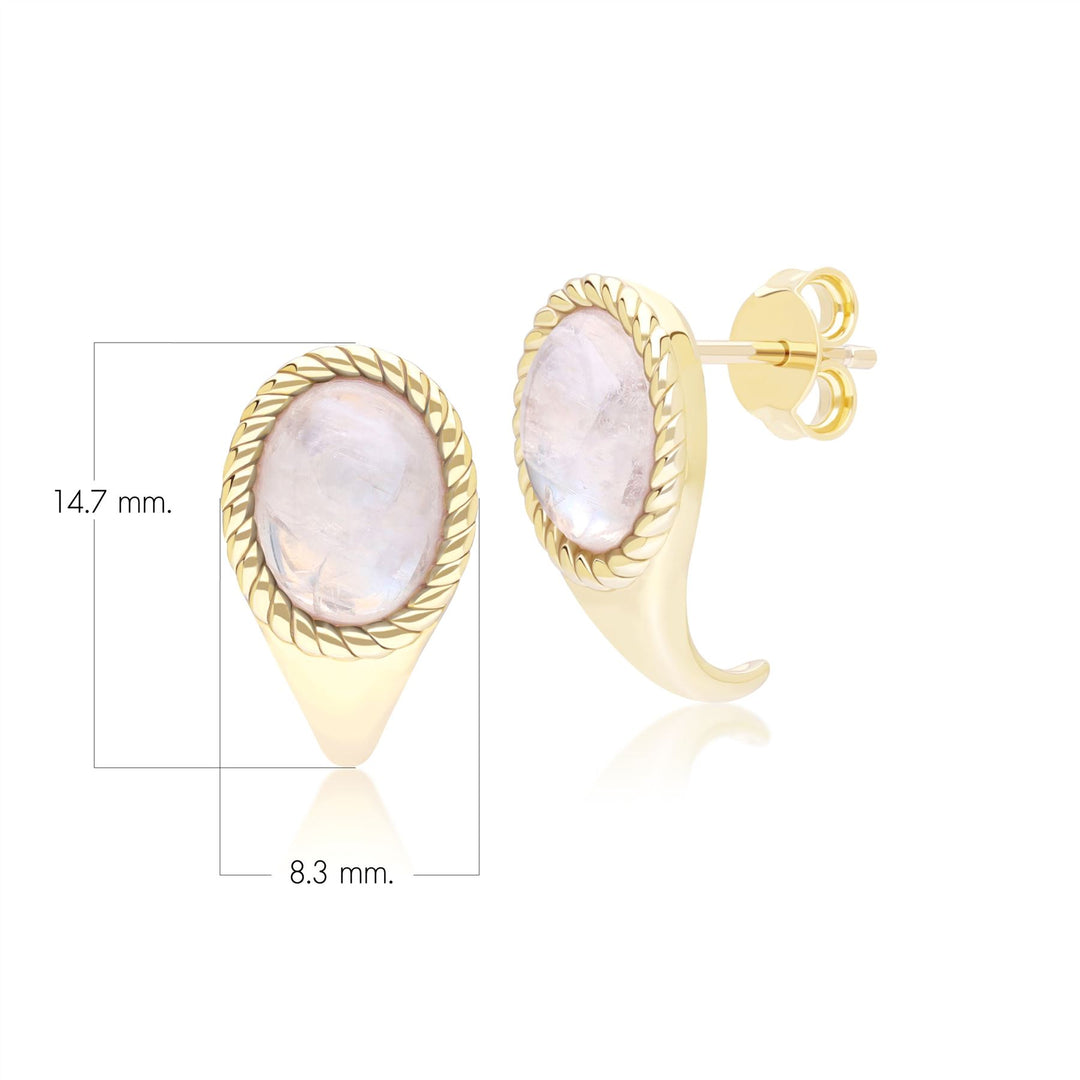 Pendientes clásicos de piedra lunar arcoíris ovalada en oro amarillo de 9 quilates.