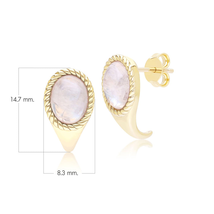 Pendientes clásicos de piedra lunar arcoíris ovalada en oro amarillo de 9 quilates.