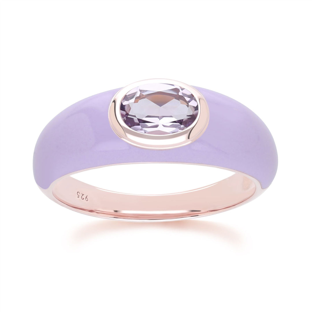 Anillo de esmalte violeta y amatista octogonal de Vals Siberiano en oro vermeil rosa