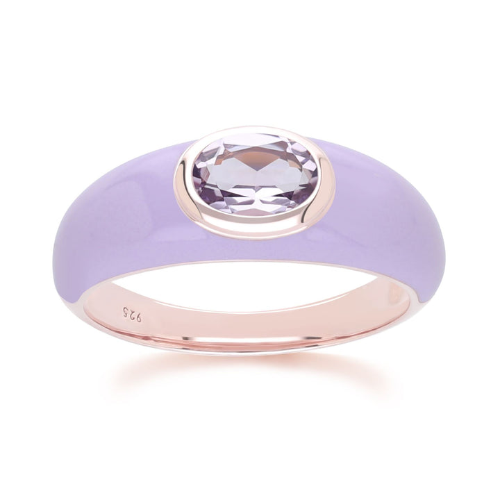 Anillo de esmalte violeta y amatista octogonal de Vals Siberiano en oro vermeil rosa