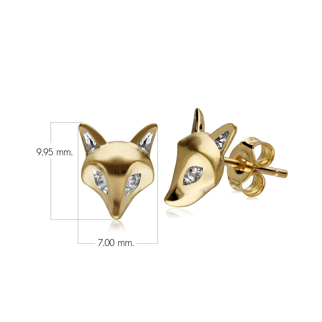 Broche de zorro con zafiro blanco y gardenia en oro amarillo de 9 quilates