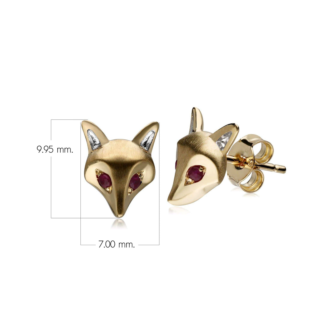 Pendientes de zorro con rubí y gardenia en oro amarillo de 9 quilates