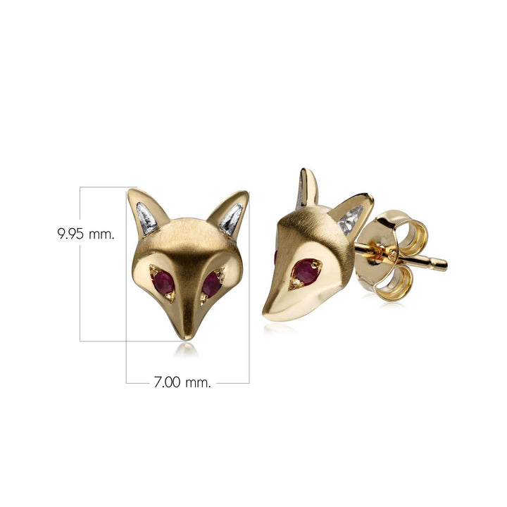 Pendientes de zorro con rubí y gardenia en oro amarillo de 9 quilates