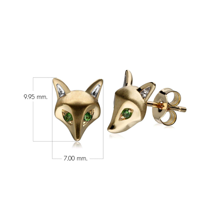 Pendientes de zorro con tsavorita y gardenia en oro amarillo de 9 quilates