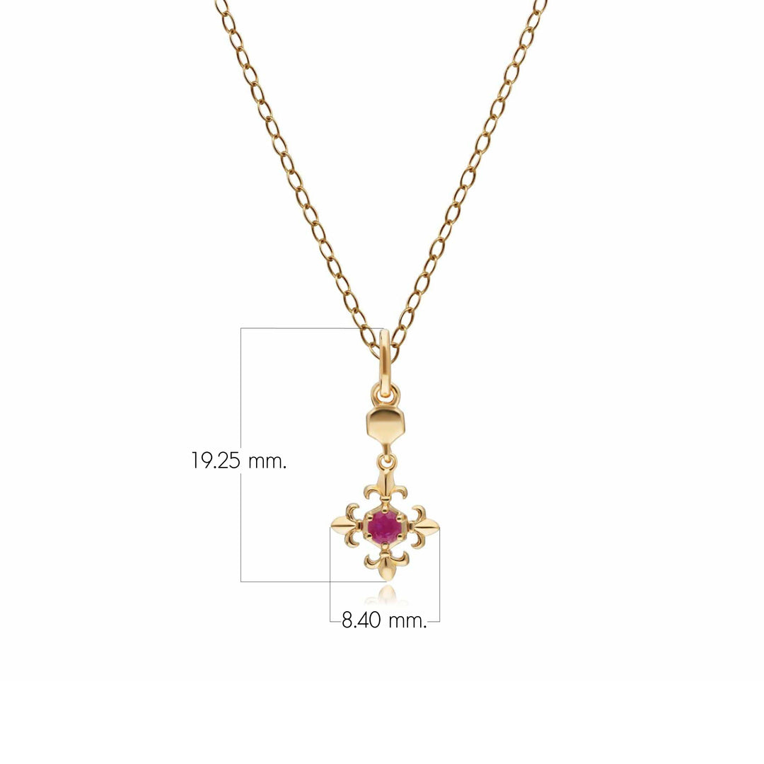 Collar con colgante de flor de lis de rubí ECFEW™ en oro amarillo de 9 quilates