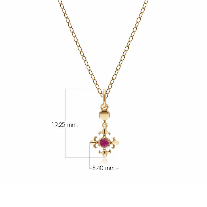 Collar con colgante de flor de lis de rubí ECFEW™ en oro amarillo de 9 quilates