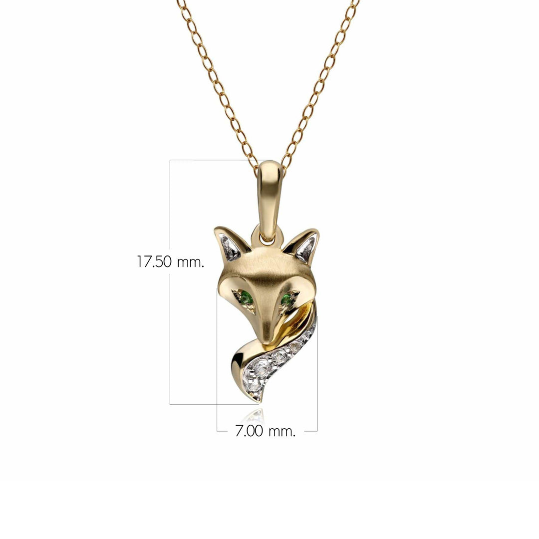 Collar con colgante de zorro y tsavorita gardenia en oro amarillo de 9 quilates