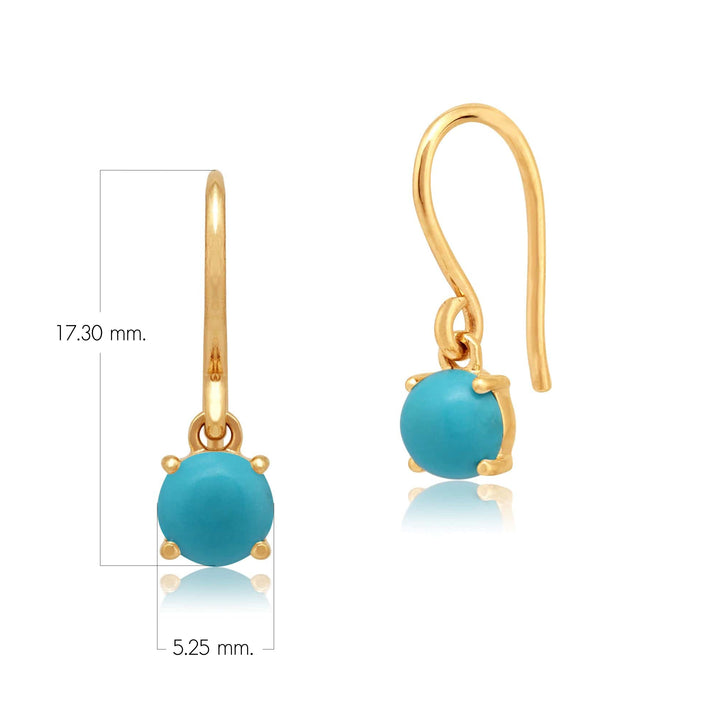 Aretes colgantes redondos clásicos con turquesa y cabujón en oro amarillo de 9 quilates