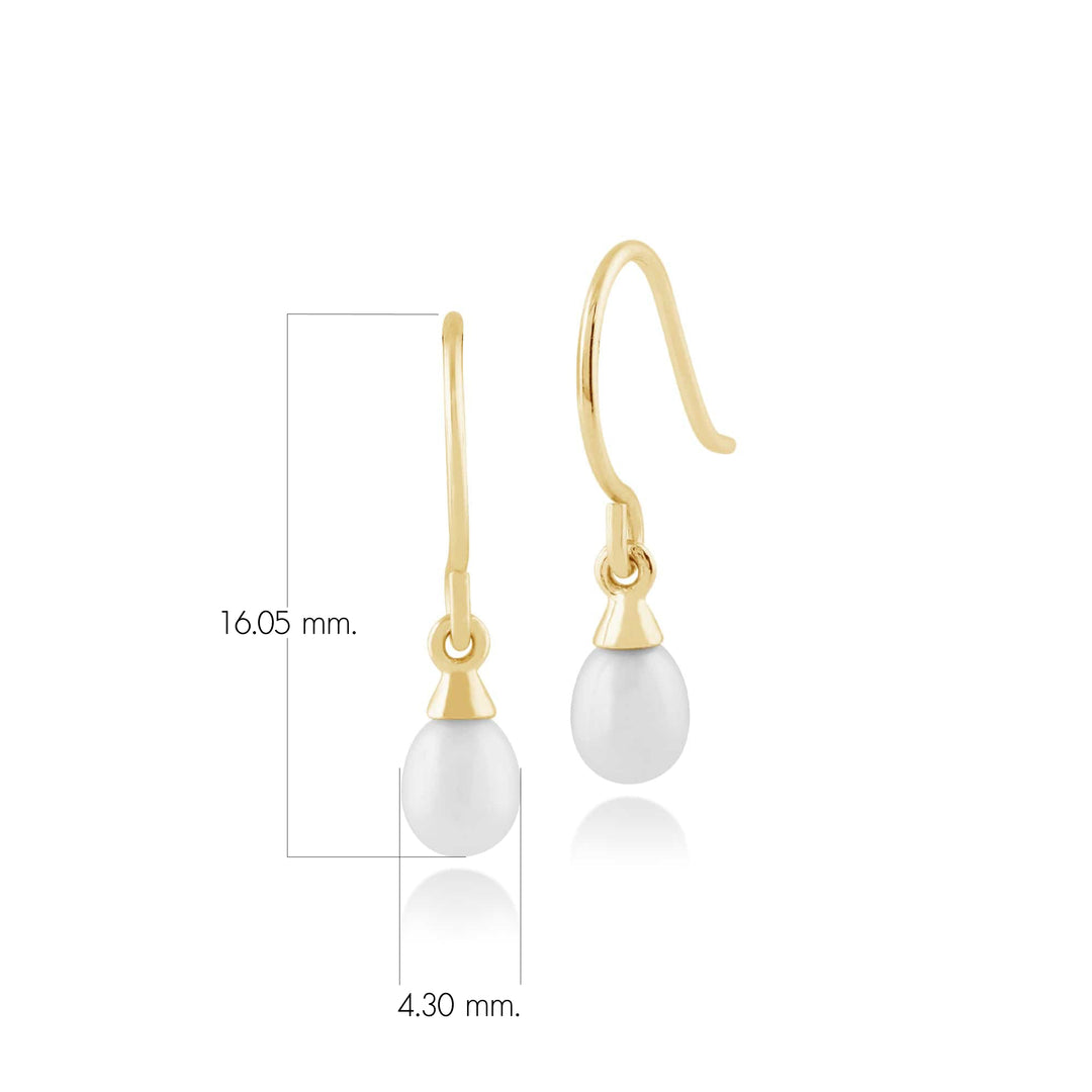 Aretes colgantes clásicos de perlas de agua dulce en oro amarillo de 9 quilates