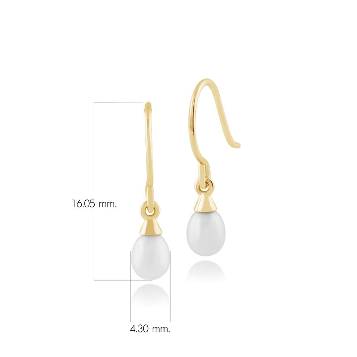 Aretes colgantes clásicos de perlas de agua dulce en oro amarillo de 9 quilates