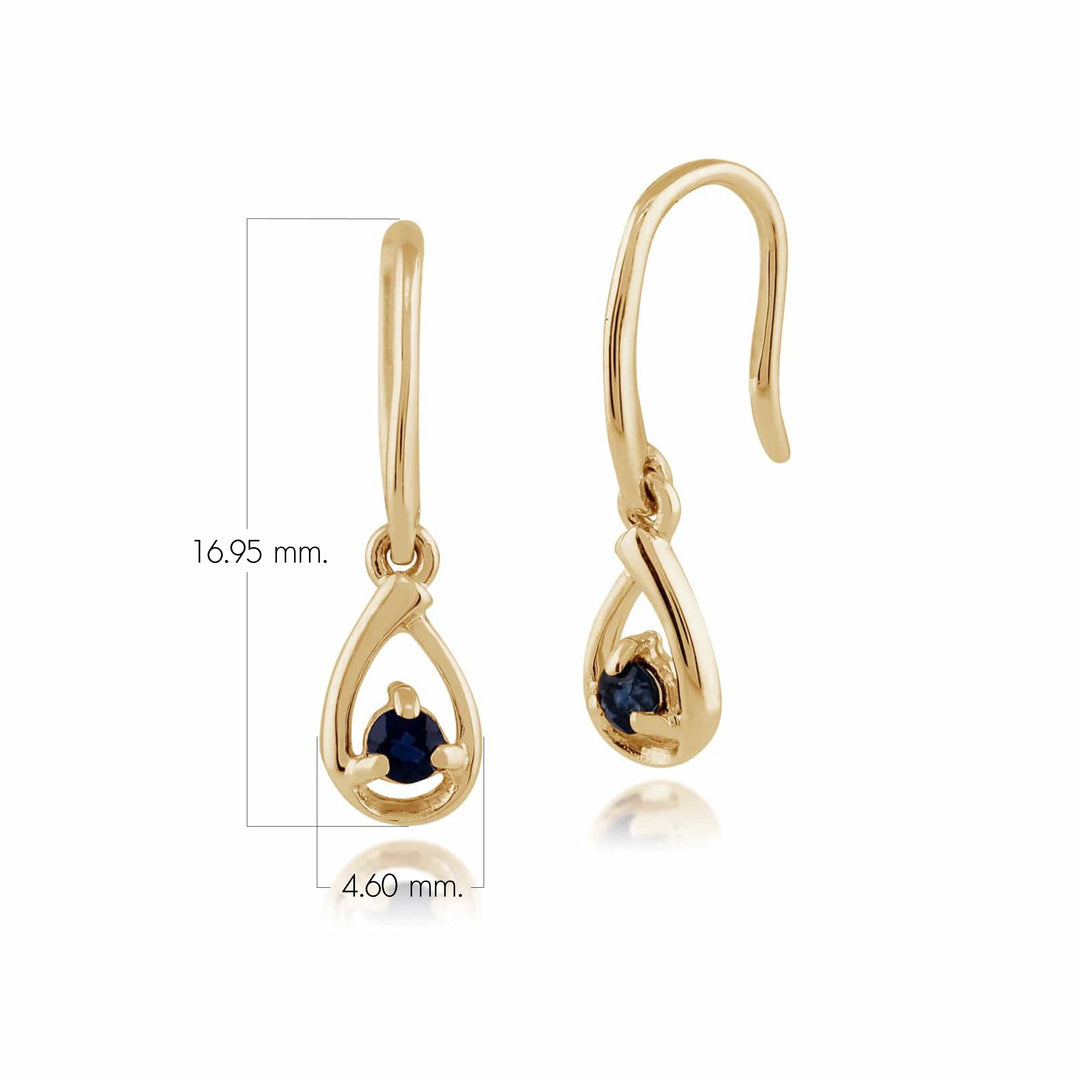 Aretes colgantes de gancho con zafiro redondo clásico en oro de 9 quilates