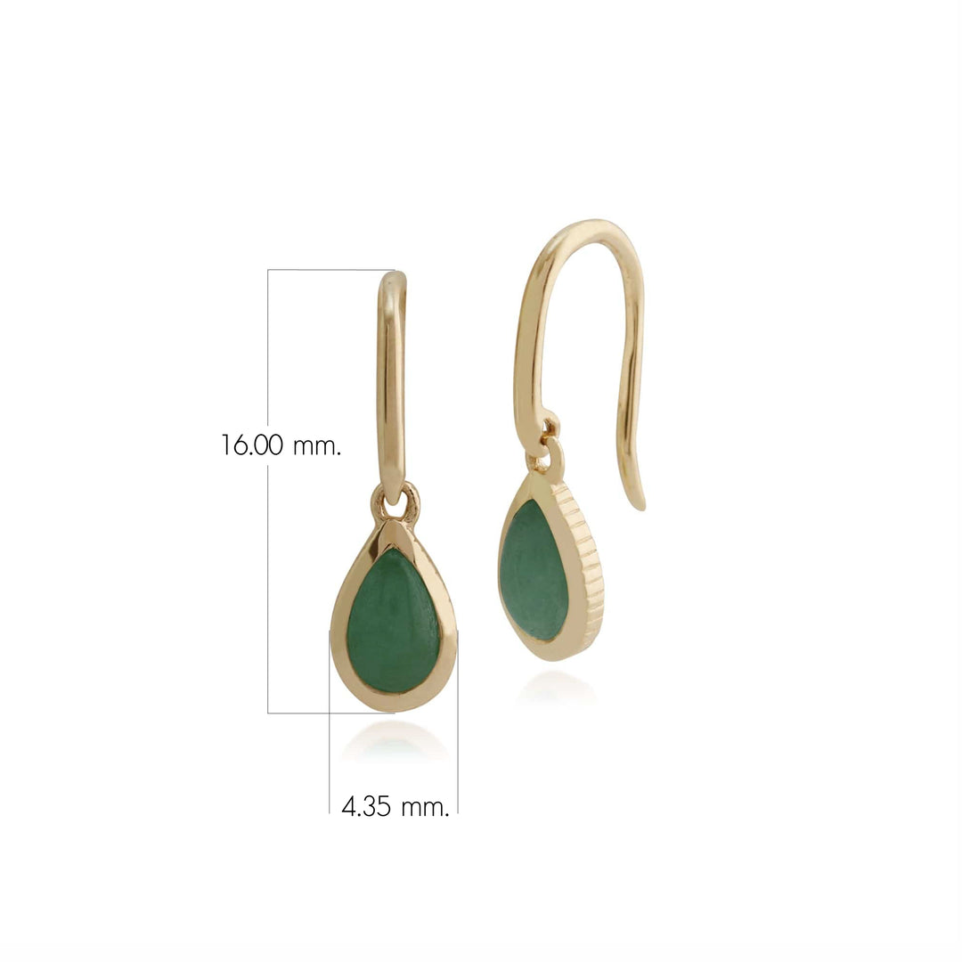 Aretes colgantes clásicos con bisel de jade verde en oro amarillo de 9 quilates