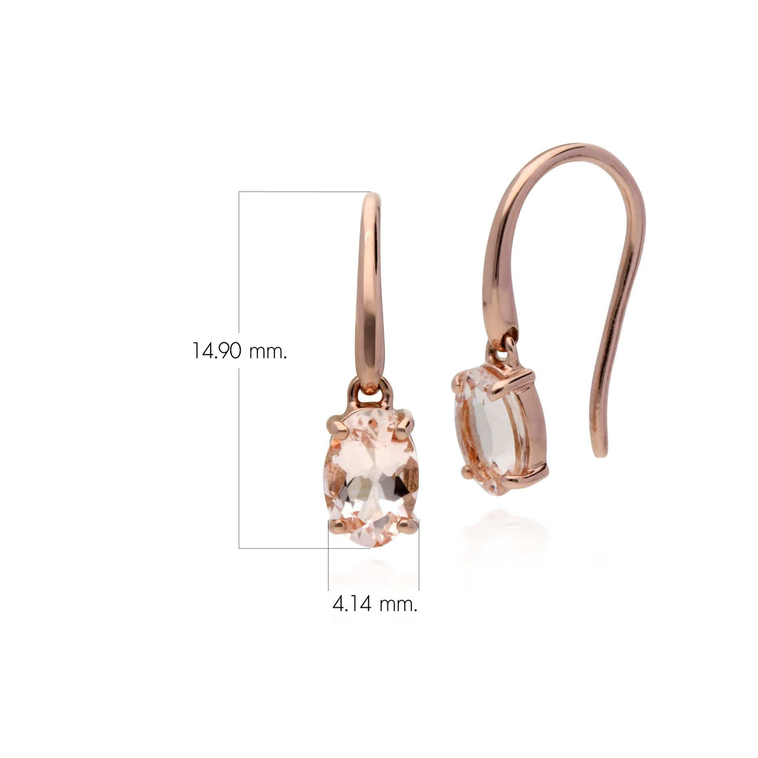 Pendientes de anzuelo con gota de morganita ovalada clásica en oro rosa de 9 quilates