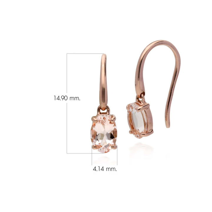 Pendientes de anzuelo con gota de morganita ovalada clásica en oro rosa de 9 quilates
