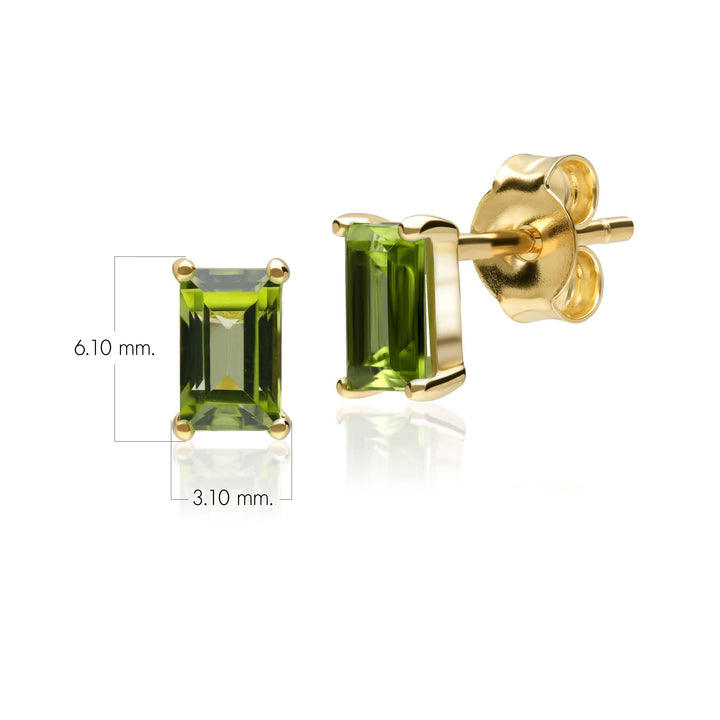 Aretes clásicos de peridoto baguette en oro amarillo de 9 quilates