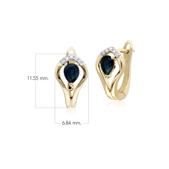 Aretes clásicos con halo de hojas de diamantes y zafiros en oro amarillo de 9 quilates