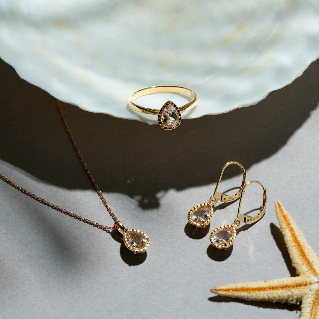 Pendientes colgantes clásicos de aguamarina con forma de pera en oro amarillo de 9 quilates
