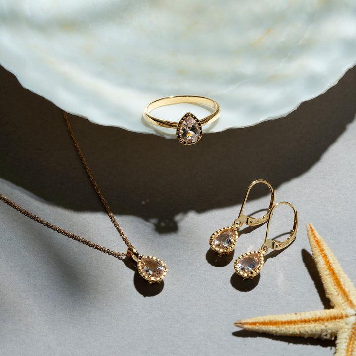 Pendientes colgantes clásicos de aguamarina con forma de pera en oro amarillo de 9 quilates