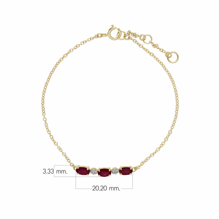 Brazalete de diamantes y rubíes ovalados de estilo clásico en oro amarillo de 9 quilates