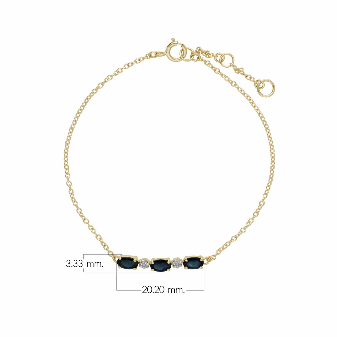 Brazalete clásico de diamantes y zafiros ovalados en oro amarillo de 9 quilates