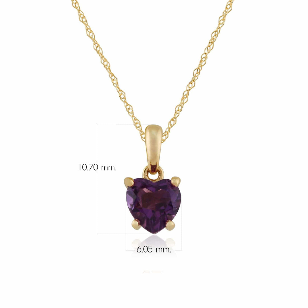 Colgante clásico de corazón con amatista en oro amarillo de 9 ct