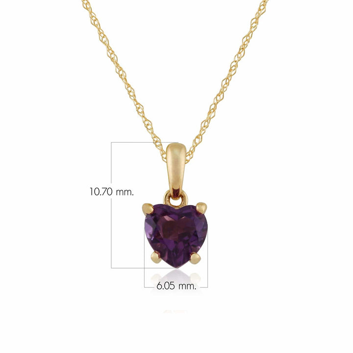 Colgante clásico de corazón con amatista en oro amarillo de 9 ct