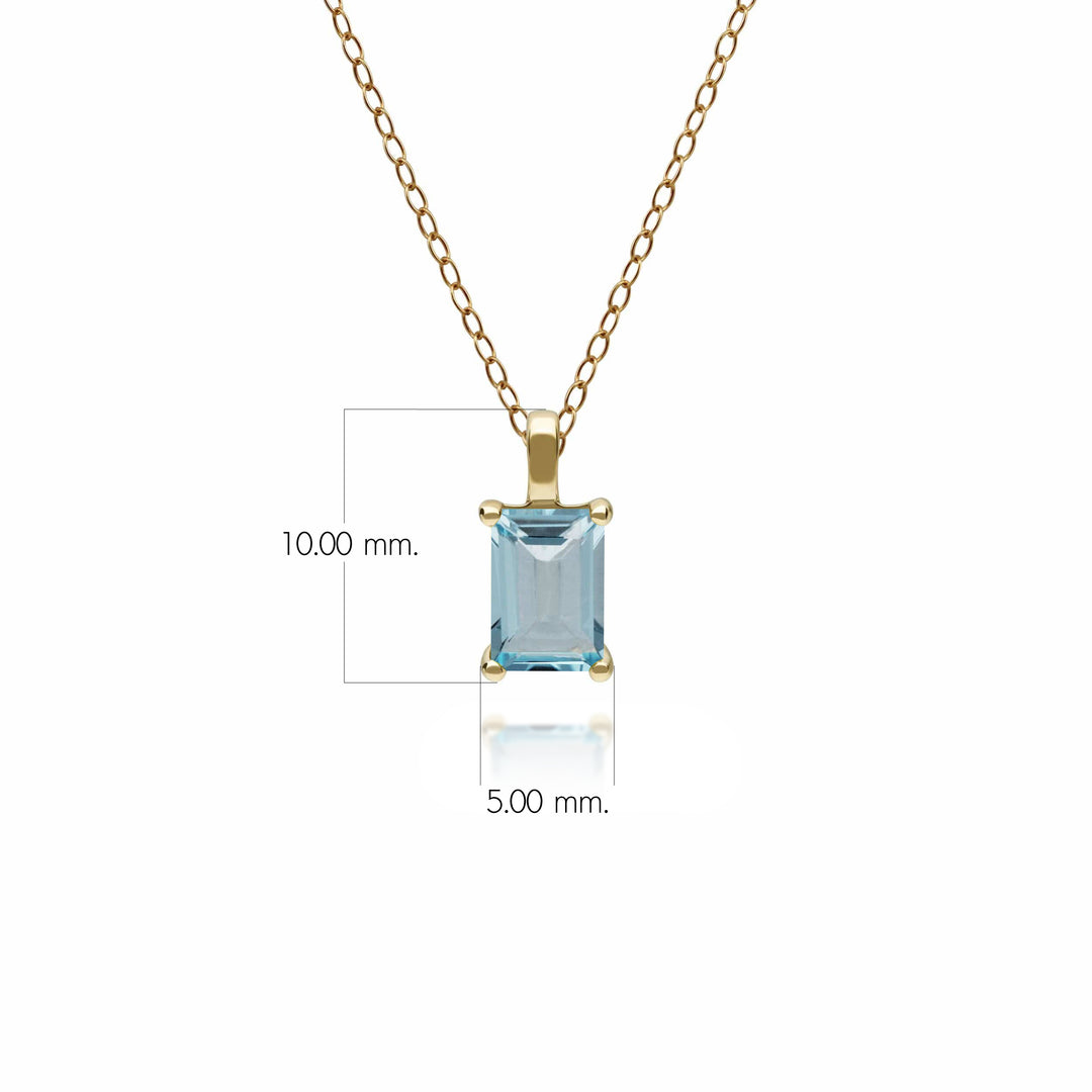 Colgante clásico de talla baguette con topacio azul y engarce de garras en oro amarillo de 9 quilates
