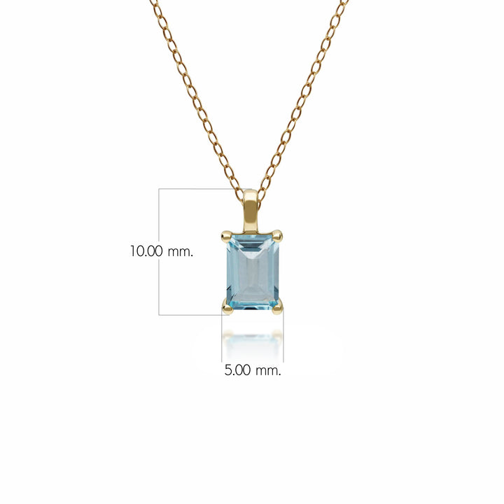 Colgante clásico de talla baguette con topacio azul y engarce de garras en oro amarillo de 9 quilates