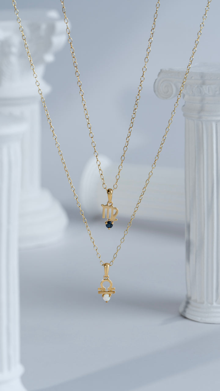Collar de ópalo Libra Zodiac Charm en oro amarillo de 9 quilates