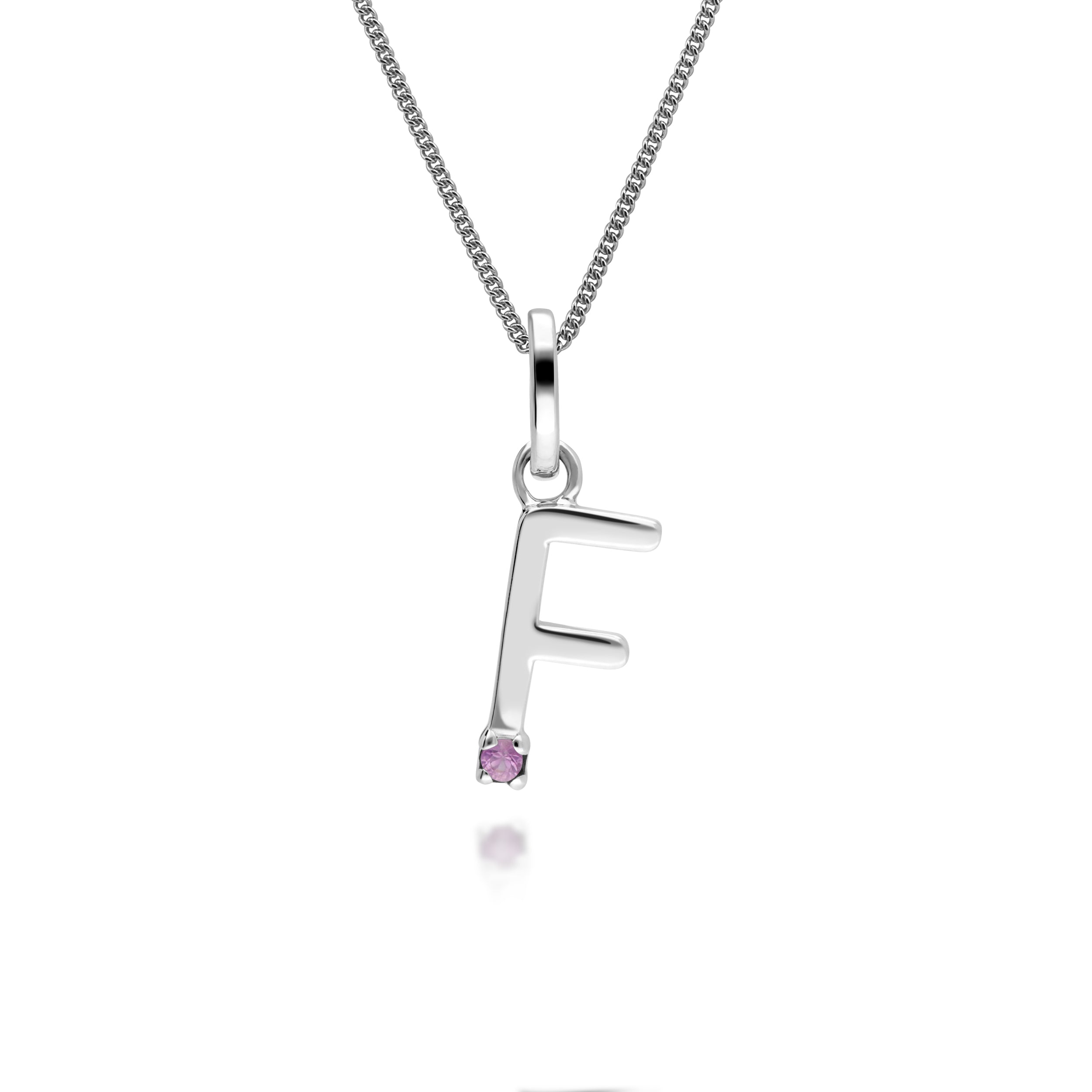 Collar con dije inicial de zafiro rosa y letra en oro blanco de 9 quilates