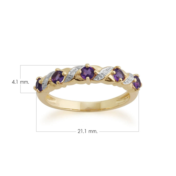 Anillo clásico de media eternidad con amatista y diamantes en oro amarillo de 9 quilates