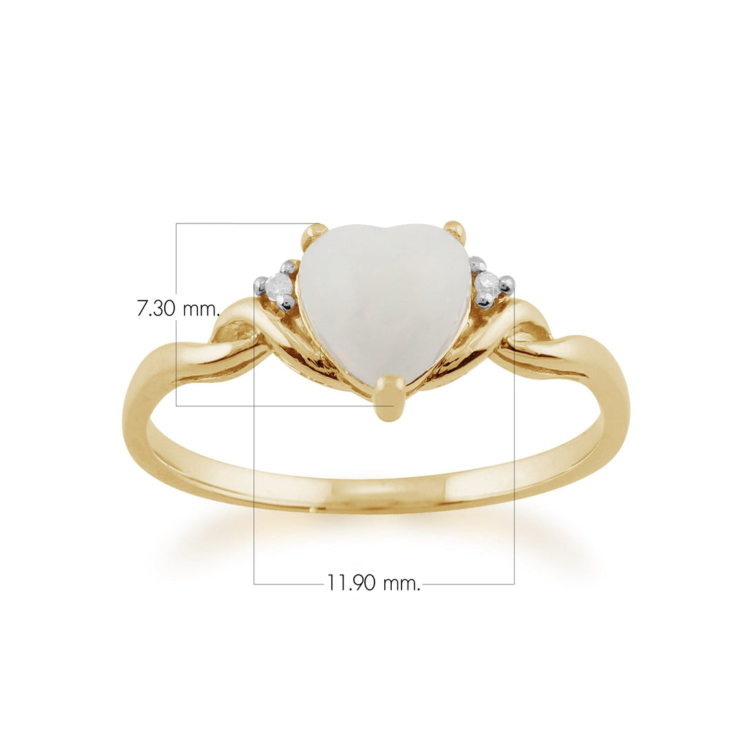 Anillo de corazón clásico de ópalo y diamantes en oro amarillo de 9 quilates