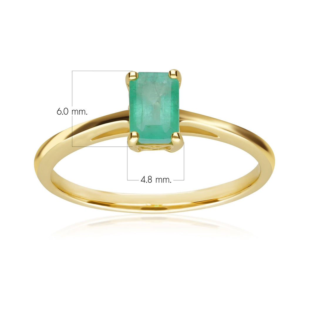 Anillo clásico de esmeralda baguette en oro amarillo de 9 quilates