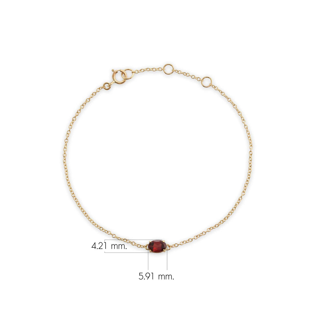 Conjunto clásico de aretes colgantes y pulsera de una sola piedra granate ovalada en oro amarillo de 9 quilates