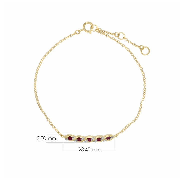 Brazalete torcido de estilo clásico con cinco rubíes y diamantes en oro amarillo de 9 quilates