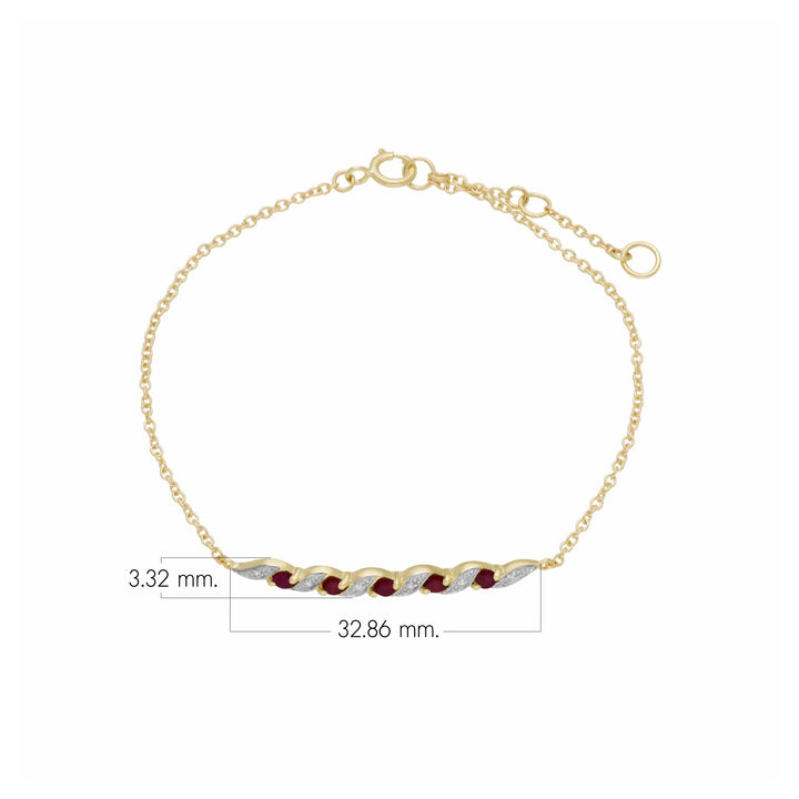 Brazalete espiral clásico de rubíes y diamantes en oro amarillo de 9 quilates