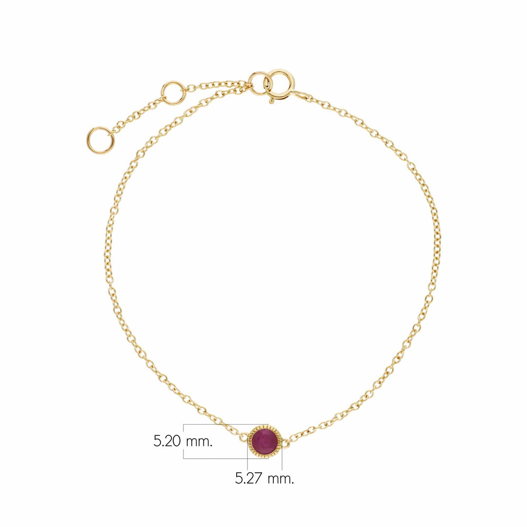 Brazalete clásico de milgrain con rubí redondo de una sola piedra en oro amarillo de 9 quilates