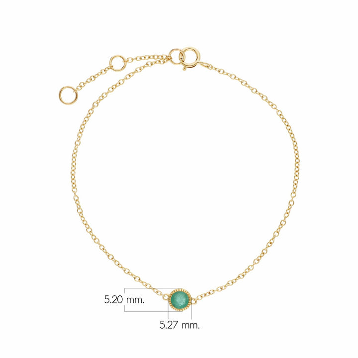 Brazalete clásico de milgrain con esmeralda redonda de una sola piedra en oro de 9 quilates
