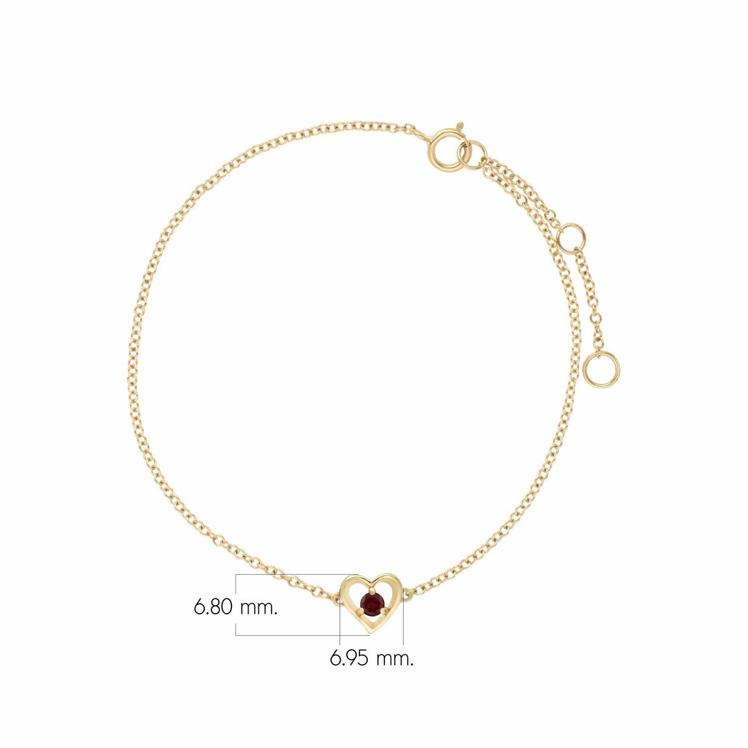 Brazalete clásico con corazón de amor y rubí redondo de una sola piedra en oro amarillo de 9 quilates