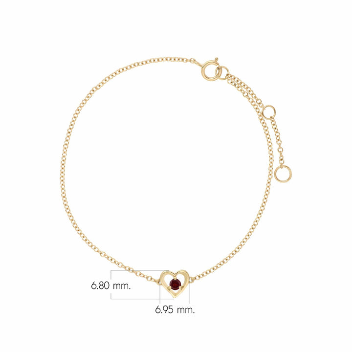 Brazalete clásico con corazón de amor y rubí redondo de una sola piedra en oro amarillo de 9 quilates