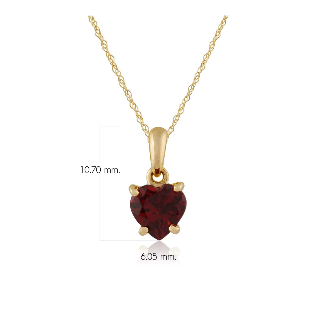 Colgante clásico de corazón granate en oro amarillo de 9 ct