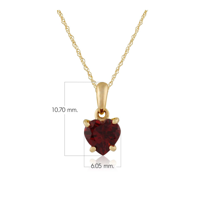 Colgante clásico de corazón granate en oro amarillo de 9 ct