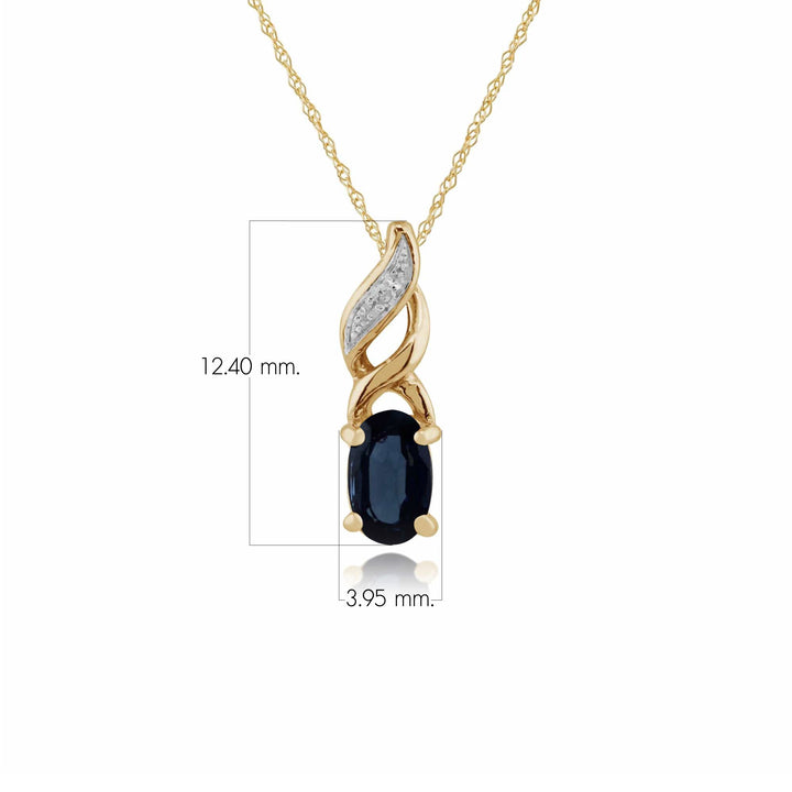 Colgante clásico de zafiro ovalado y diamantes en oro amarillo de 9 quilates