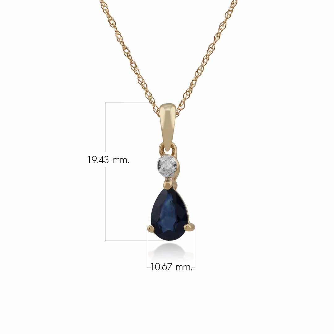 Colgante clásico de pera, zafiro y diamantes en oro amarillo de 9 quilates