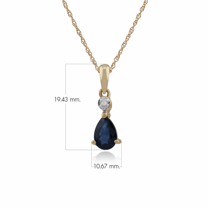 Colgante clásico de pera, zafiro y diamantes en oro amarillo de 9 quilates
