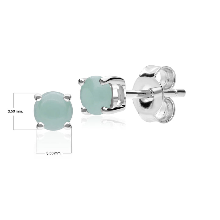 Pendientes clásicos de oro blanco de 9 quilates con garra de jade redonda de 3,5 mm